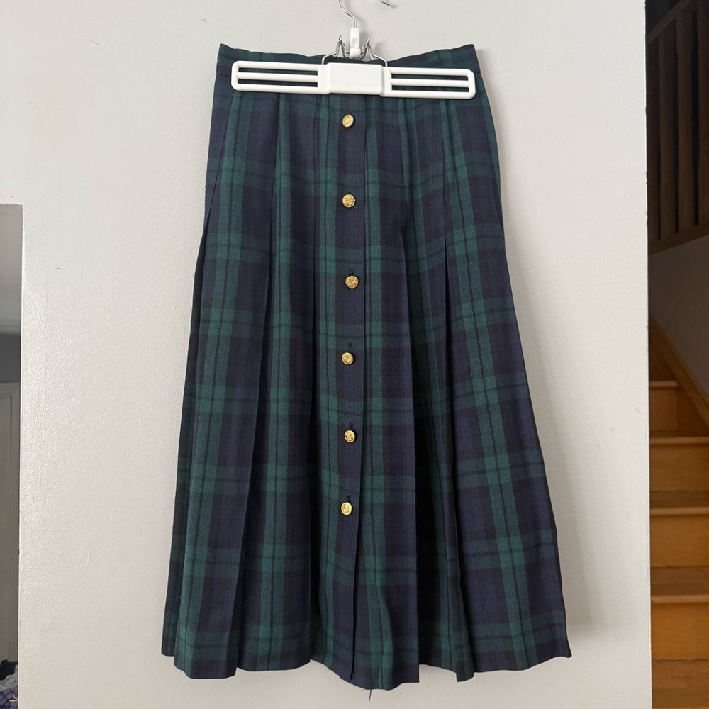 EUC David Brooks Vintage Green and Blue Plaid Pleated A-Line Skirt